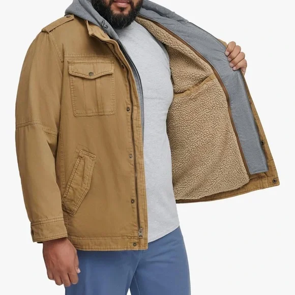 Levi's Men's Washed Cotton Hooded Military Jacket Large Tall LT NEW - Picture 6 of 7